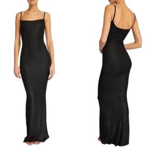 Skims Limited Edition Lounge Rib Maxi Dress in Onyx Foil Women's Size Large